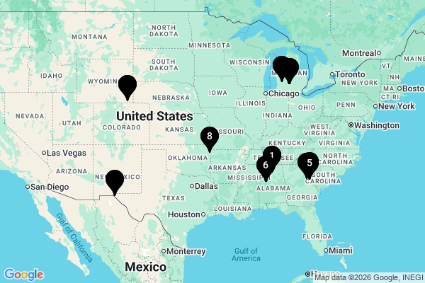 Map showing facility locations